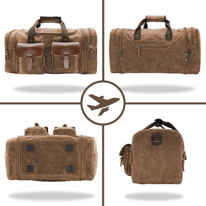Wildroad Waxed Canvas Duffle Bag - 60L Waterproof Genuine Leather Weekender Overnight Travel Hand Bag