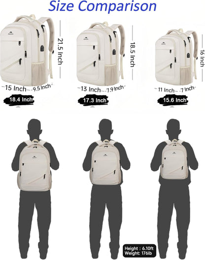 MATEIN Extra Large Travel Backpack for Women, 18 Inch TSA College Backpack with Multiple Pockets and USB Charging Port, 50 L Business Work Carry On Computer Bags, Cream Beige