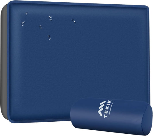 Inflatable Seat Cushion, Lightweight Self-Inflating Memory Foam Seat Cushion for Stadium Camping, Airplane Travel, Bleachers, Waterproof Portable Cushion Chair Pad with Carry Bag (Blue Grey)