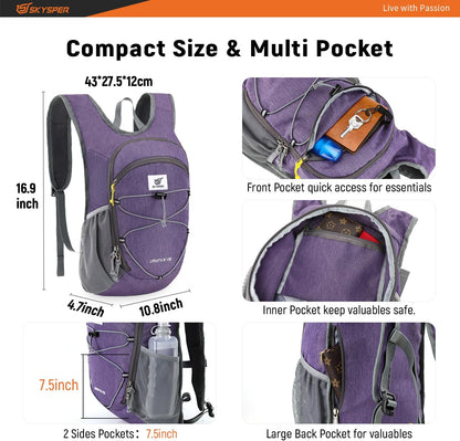 SKYSPER 15L/20L Foldable Hiking Backpack Lightweight Packable Travel Daypack with Chest Strap Small Folding Pack for Walking