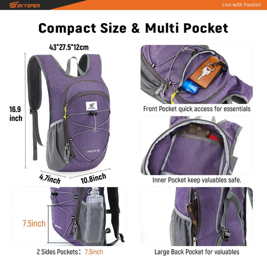 SKYSPER 15L/20L Foldable Hiking Backpack Lightweight Packable Travel Daypack with Chest Strap Small Folding Pack for Walking