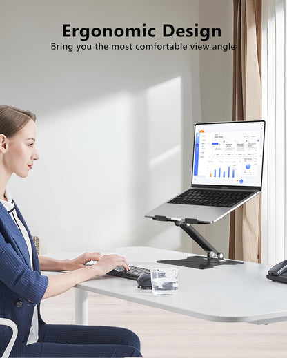 Adjustable Laptop Stand for Desk, Metal Foldable Laptop Riser, Portable Laptop Holder Mount, Ventilated Cooling Notebook Stand for MacBook Air Pro, All 10-16'' Notebooks Laptops, Matte Black