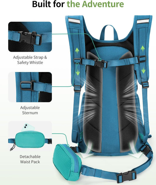 ECOHUB Hydration Backpack for Men Women, 20L Lightweight Hiking Daypack Cycling Backpack with 2L Water Bladder, Insulated Hydration Pack with Waist Pack