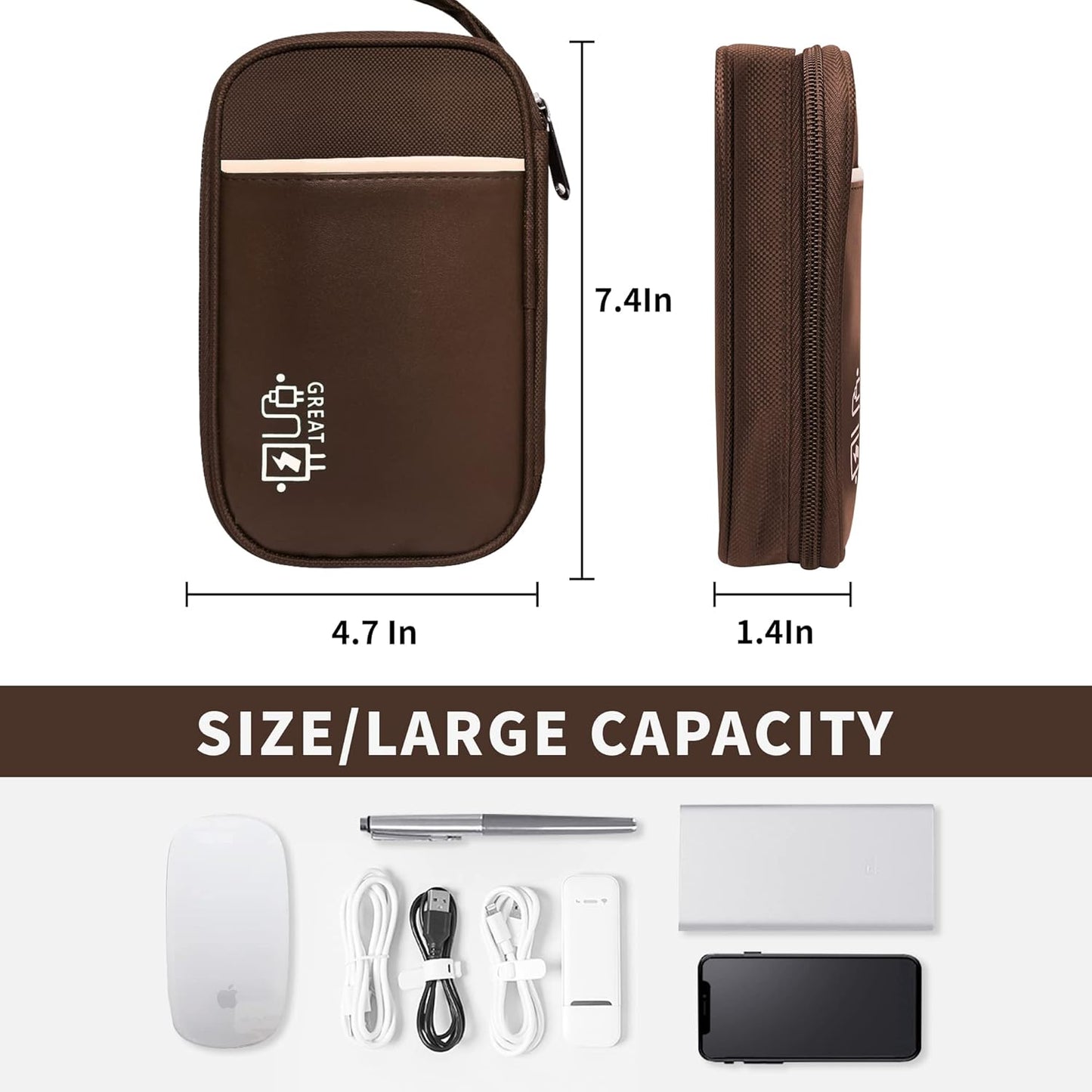 Travel Cable Organizer Bag Pouch Electronic Accessories Carry Case Portable Waterproof All-in-One Storage Bag for Cable,Charger, Phone, Hard Drive，SD Card-Coffee