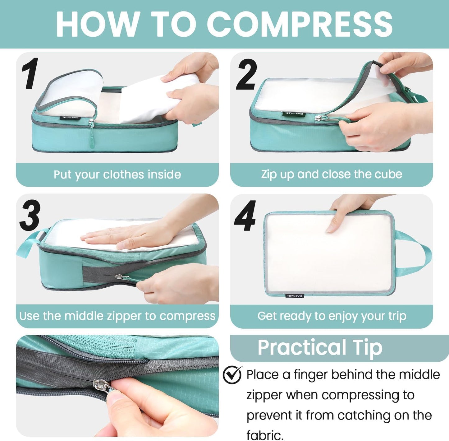 BAGAIL 6 Set Ultralight Compression Packing Cubes Packing Organizer for Travel Accessories Luggage Suitcase Backpack
