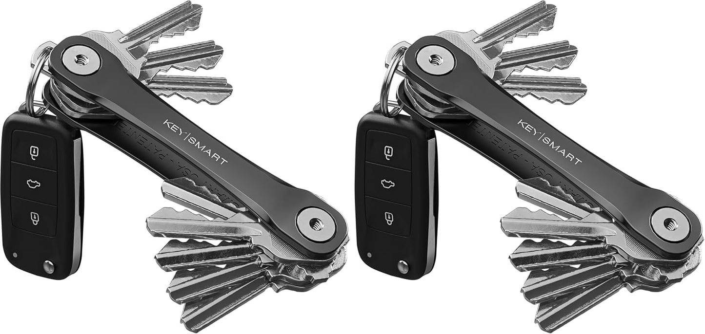 KEYSMART Flex Key Holder - Key Organizer Key Chain, Compact Key Case Pocket-Sized EDC Key Chain, Key Ring Loop for Car Key Chain, Expandable Keychain Accessories, up to 8 Keys, Black (Pack of 2)