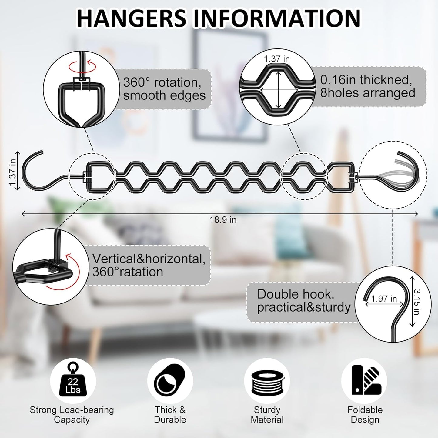 12 Pack Space Saving Hangers for Clothes, Heavy Duty 30Lbs Capacity Magic Clothes Space Saver Sturdy Metal Hanger Organizer with 360° Swivel Hook, Closet Organizers Storage Dorm Essentials Black