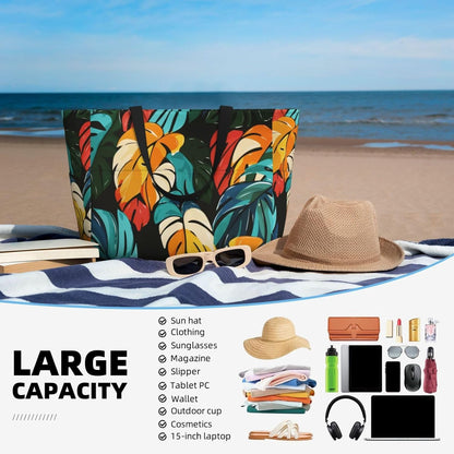 Beach Bag for Women Beach Tote Bag Waterproof Sandproof Large Bags with Zipper Big Capacity for Vacation Travel