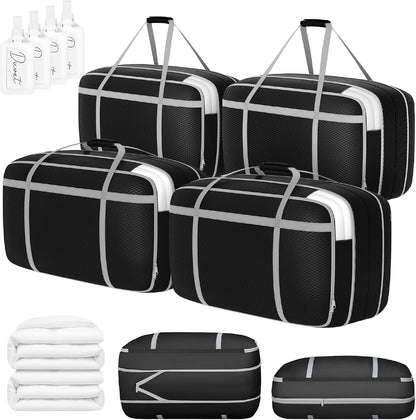 DIMJ Large Comforter Storage Bag with Handls, 100L Washable Blanket Storage, Compression Packing Totes Moving Bags With Zipper, Space Saving Containers For Pillow, Clothes, Bedding, 4 PCS