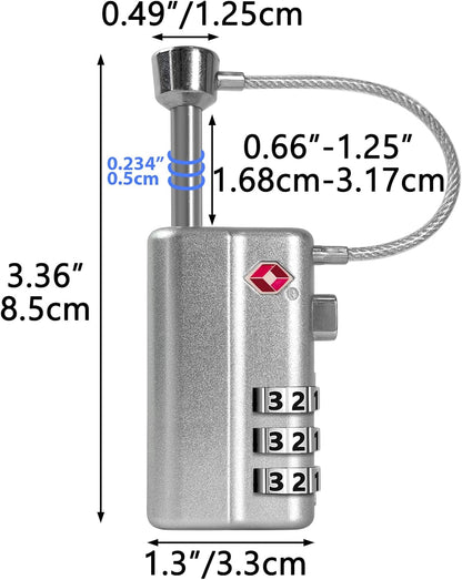 UPGRADED Gun Case Lock - Adjustable Alloy Handle, TSA Approved Gun Safe Lock, High Security Cable Locks, Secure Code Packlock for Gun Cases, Firearm Cases, Toolboxes, Travel Luggage, Silver