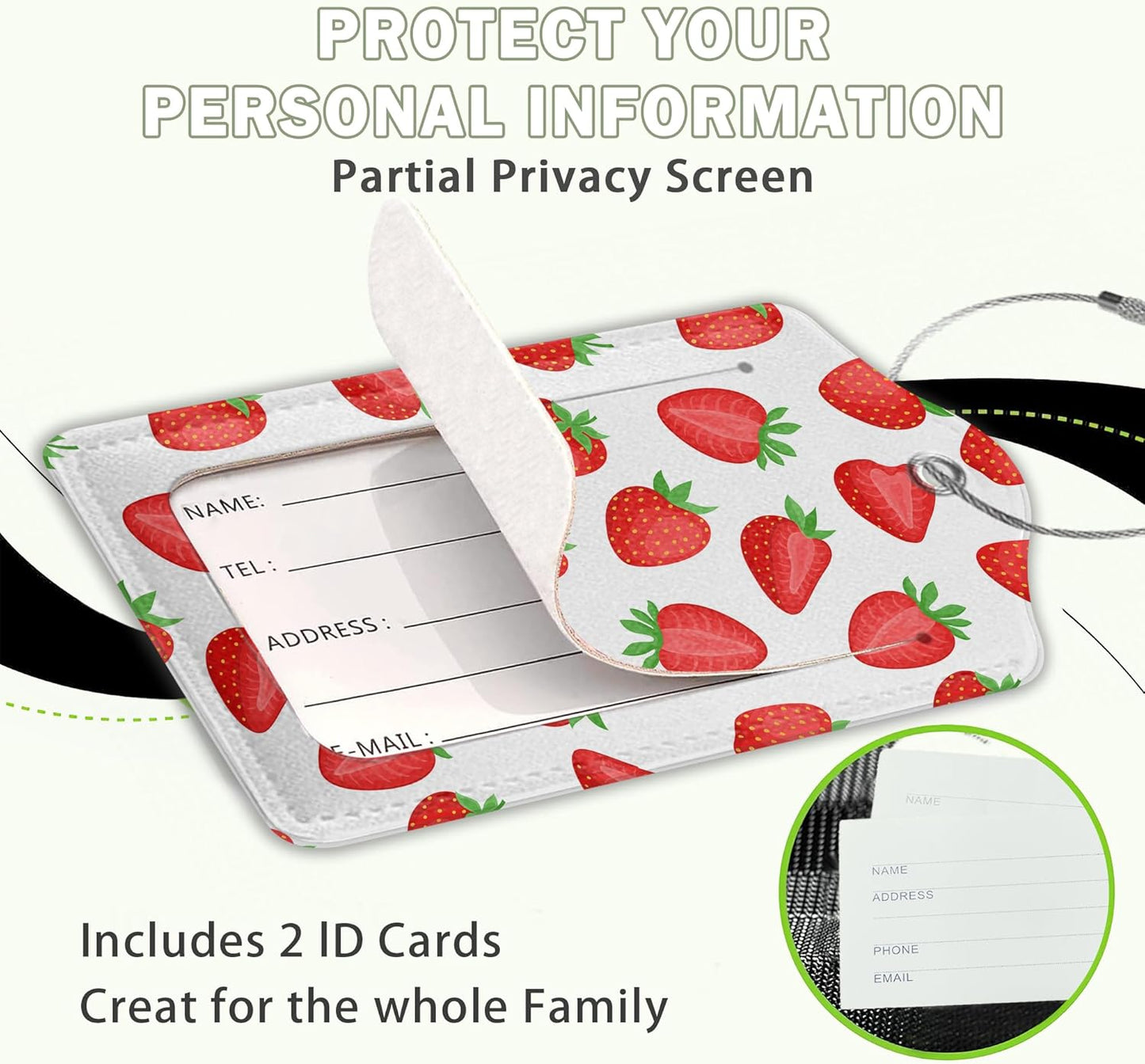 2 Pcs Strawberry Fruit Strawberries Luggage Tags,Cruise Luggage Tag with Privacy Flap,Name Id Label and Steel Loop for Women Men Travel Bag Suitcase