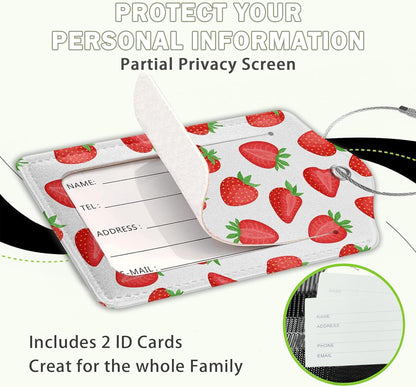 2 Pcs Strawberry Fruit Strawberries Luggage Tags,Cruise Luggage Tag with Privacy Flap,Name Id Label and Steel Loop for Women Men Travel Bag Suitcase