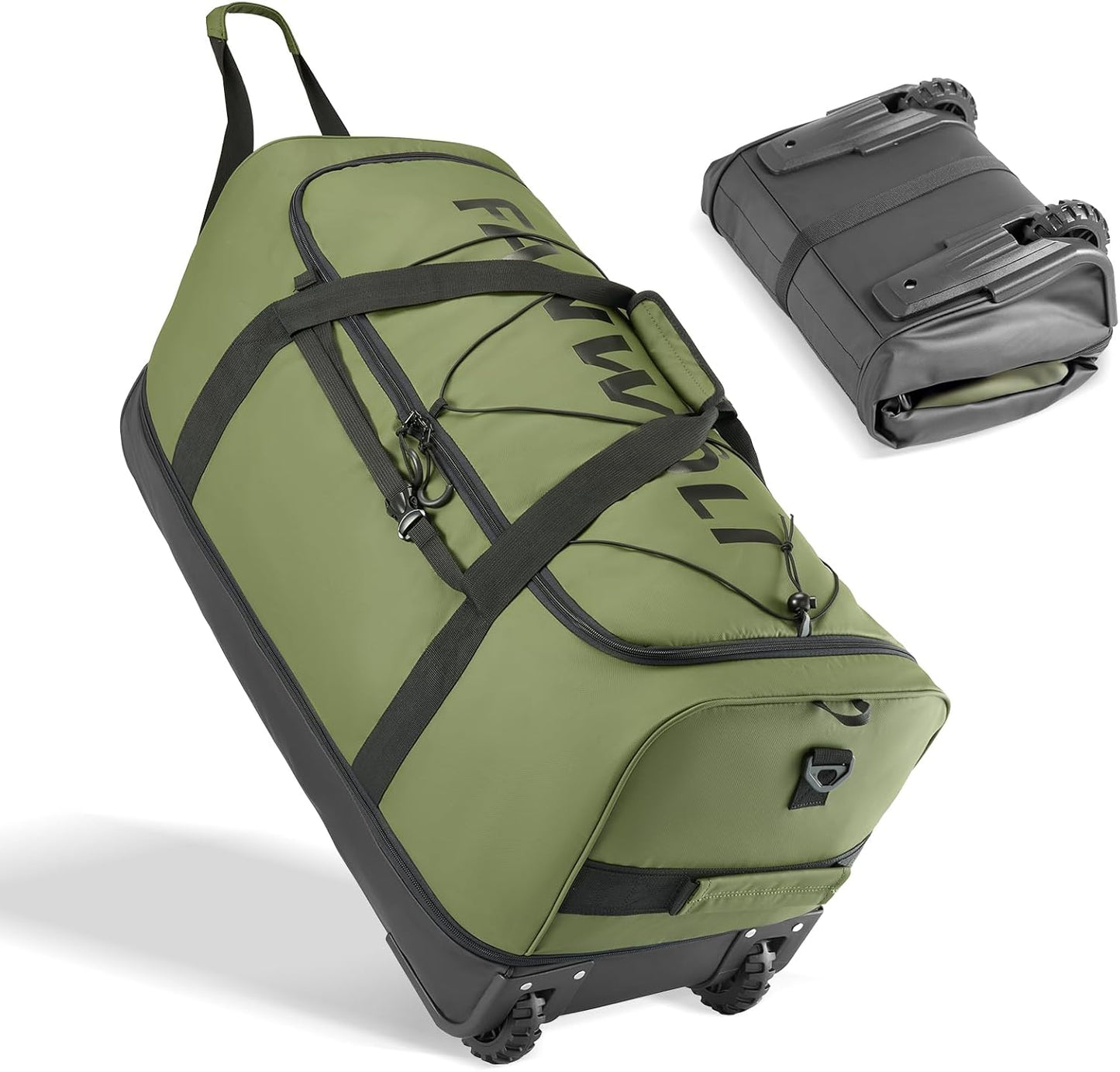 Fanwoli 30'' Rolling Duffel Bag with 2 Wheels - No-Sag Design for Heavy Loads, Expandable 100L-120L Waterproof Luggage, Foldable Lightweight Design with Muti Straps & Lock for Travel