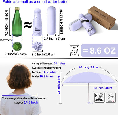 BAODINI Travel Mini Umbrella for Purse With Case Small Compact UV Sun Protection Sun Lightweight Tiny Pocket Manual Open Close Umbrella for Women Kids and Men