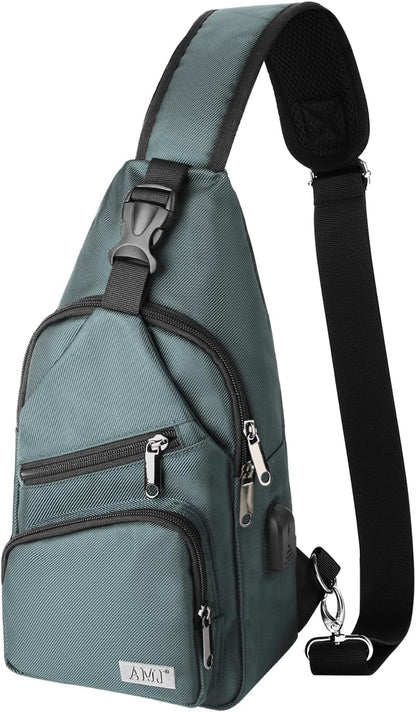 AMJ Crossbody Sling Bag Men Women, Casual Shoulder Backpack, Chest Daypack Satchel for Hiking Travel