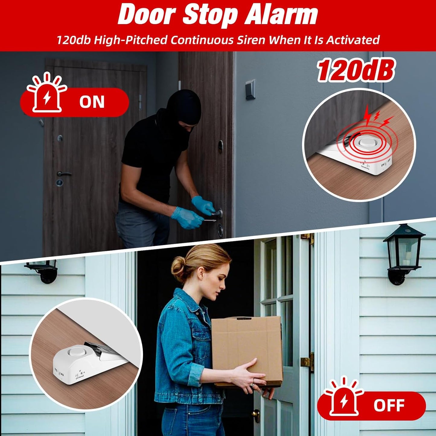 Portable Door Stop Alarm and Traveling Hotel Door Lock, No Installation Required, Provides Double Security for Home, Hotel and Traveling (1 Door Lock + 2 Door Stop)