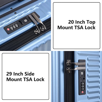 2 pieces 20/29 Aluminum Frame Carry On and Checked Luggage Set with Side Opening,Lightweight Hardshell ABS+PC Trunk Suitcase with TSA Lock, 360° Universal Wheels & Adjustable Handle,Dark Blue