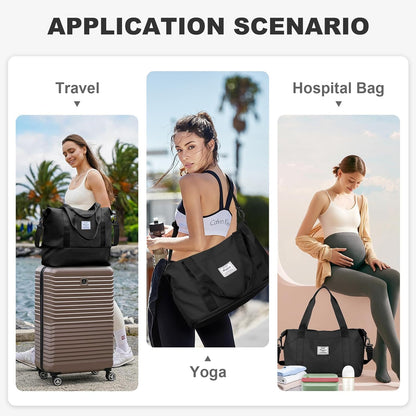 Travel Duffel Bag, Sports Tote Gym Bag, Shoulder Weekender Overnight Bag for Women