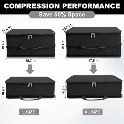 Compression Packing Cubes for Travel Essentials, 2 Pack Expandable Travel Cubes for Packing Bags Suitcase Organizer, Black
