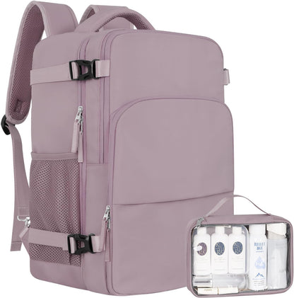 Travel Backpack, Carry on Flight Approved Backpack with Multi-Pockets, TSA Waterproof 17.3inch Laptop Backpack, Personal Item Travel Bag for Men Women, Light Purple