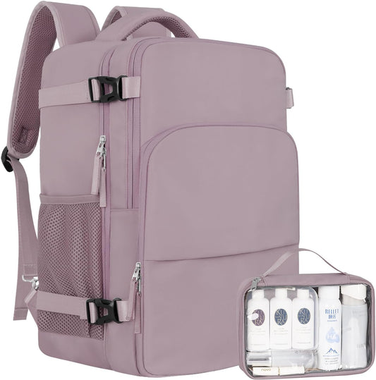 Travel Backpack, Carry on Flight Approved Backpack with Multi-Pockets, TSA Waterproof 17.3inch Laptop Backpack, Personal Item Travel Bag for Men Women, Light Purple