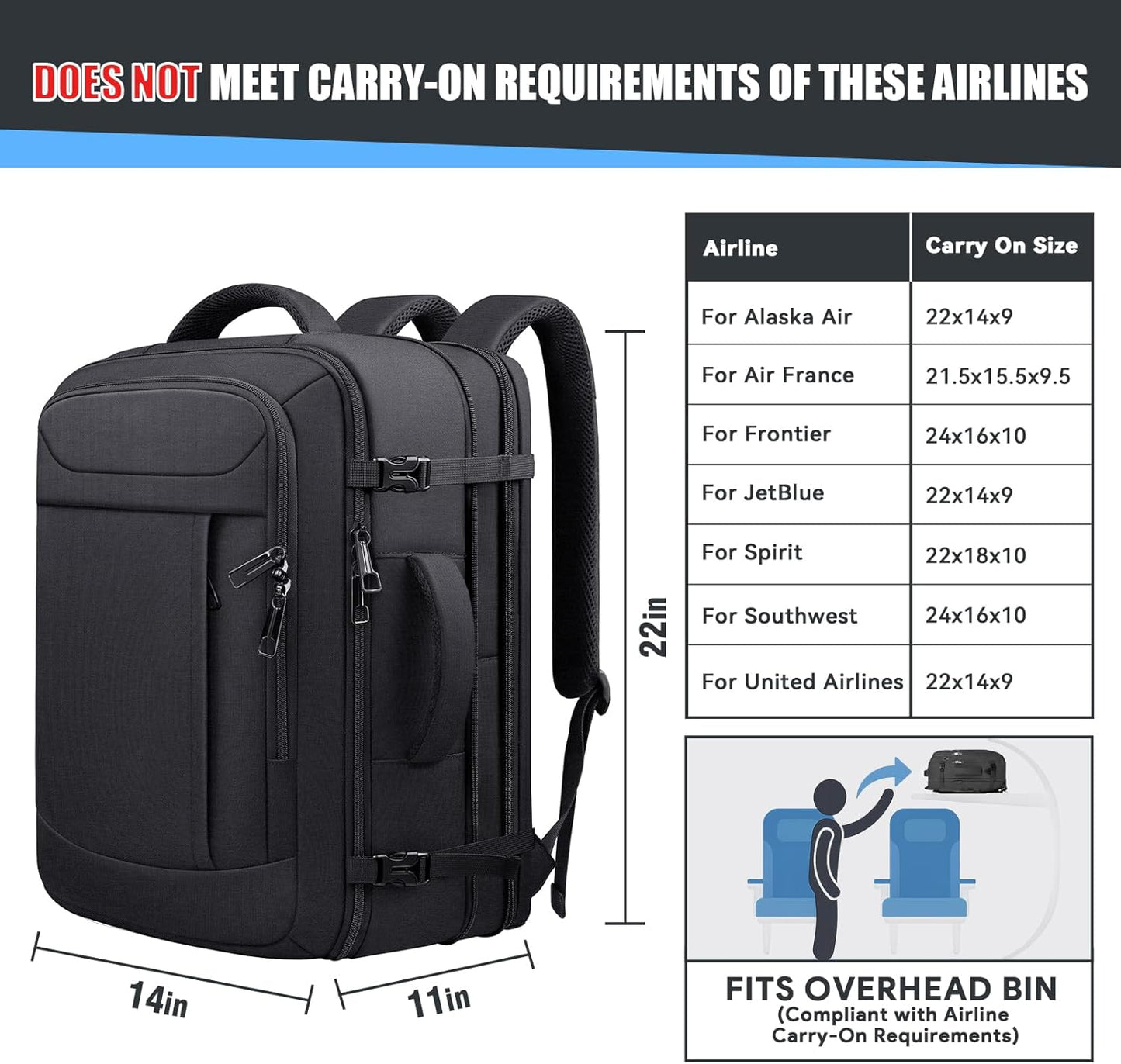 55L Extra Large Travel Backpack, Expandable 50L - 60L Carry On Backpack, Travel Luggage Suitcase Anti-Theft TSA Flight Laptop Bag, Sturdy 18.4 Inch XXXL Daypack Weekender Gifts for Men, Black