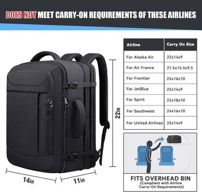 55L Extra Large Travel Backpack, Expandable 50L - 60L Carry On Backpack, Travel Luggage Suitcase Anti-Theft TSA Flight Laptop Bag, Sturdy 18.4 Inch XXXL Daypack Weekender Gifts for Men, Black