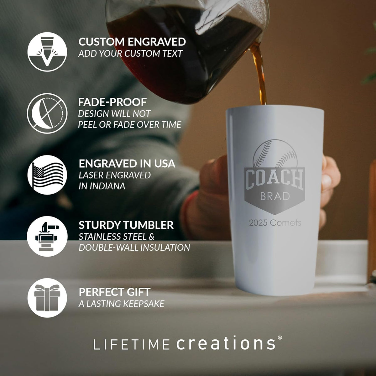 Lifetime Creations Custom Baseball Coach Tumbler: Gifts for Men, Coaches Presents Baseball, Baseball Coaches Gifts, Personalized Best Coach Thank You Gift Baseball (White 20 Ounce)