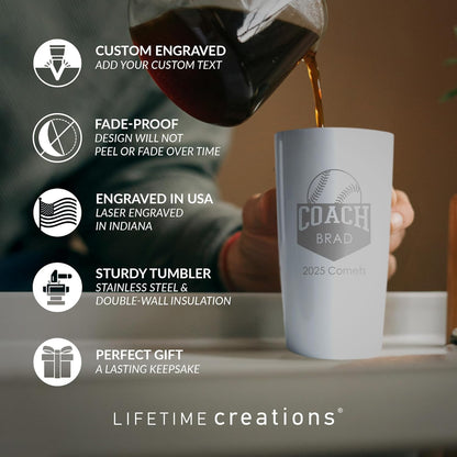 Lifetime Creations Custom Baseball Coach Tumbler: Gifts for Men, Coaches Presents Baseball, Baseball Coaches Gifts, Personalized Best Coach Thank You Gift Baseball (White 20 Ounce)