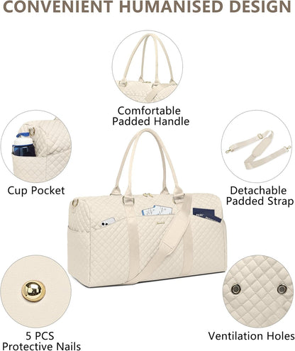 Weekender Travel Duffle Bag for Women - Carry on Bag with Shoe Compartment Overnight Bags with Toiletry Bag Wet Pocket Weekend Traveling Yoga Gym Hospital Bags for Labor and Delivery Beige