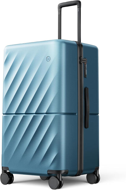 Trunk Luggage 26 Inch, Medium Checked Luggage with Double Spinner Wheels, Anti-Burst Zipper, Hard Case PC Suitcase, Lightweight Travel Luggage, TSA Approved (Topaz Blue, Hudson)