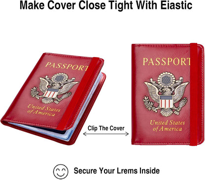 Passport Holder for Travel Passport Cover for Men Passport Wallet Case with Metal 3D Metal Badge Protector Leather Card Case RFID Blocking Women Travel Accessories Document Organizer (Red)