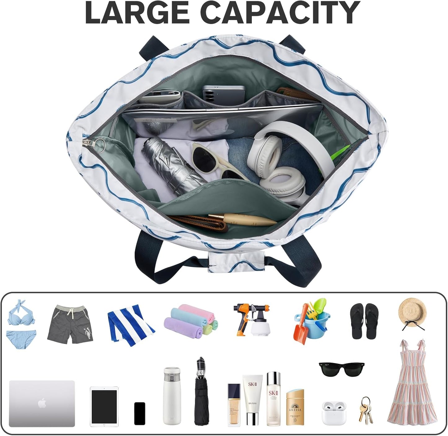 G4Free Beach Bag, Waterproof Beach Bags for Women, Personalized Strap Tote Bag for Women Birthday Gifts