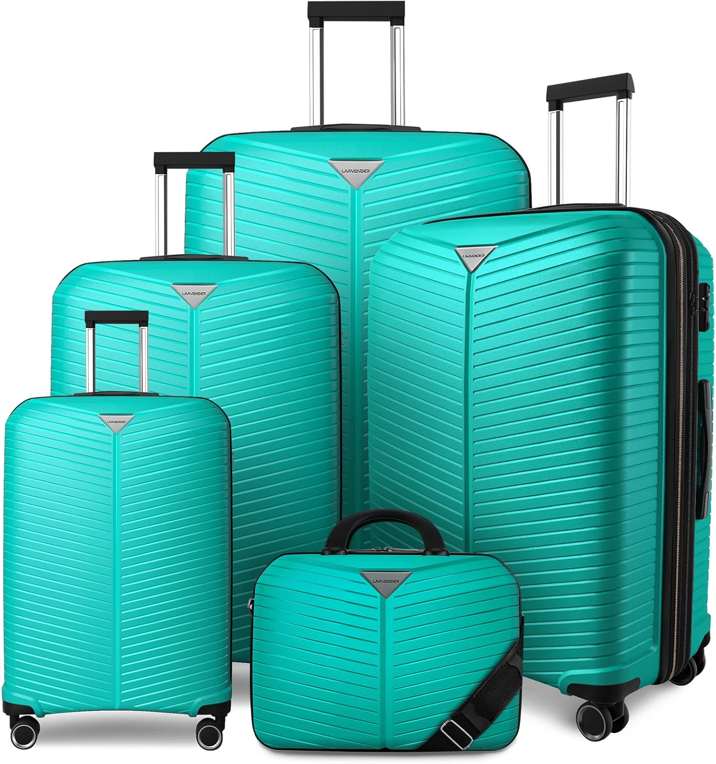 LEAVES KING LARVENDER Luggage Sets 5 Piece, Expandable(Only 24"&28") PP Suitcase with Spinner Wheels, Durable Luggage Sets Clearance Carry On Luggage Suitcase Set For Women Men, Aqua Blue