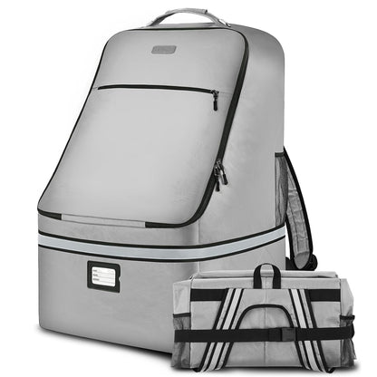 Car Seat Travel Bag,Padded Car Seats Backpack with Steel Cable Handle and Reflective Stripes, Large Durable Carseat Carrier Bag,Airport Gate Check Bag,Infant Seat Travel Bag with Shoulder Strap,Grey