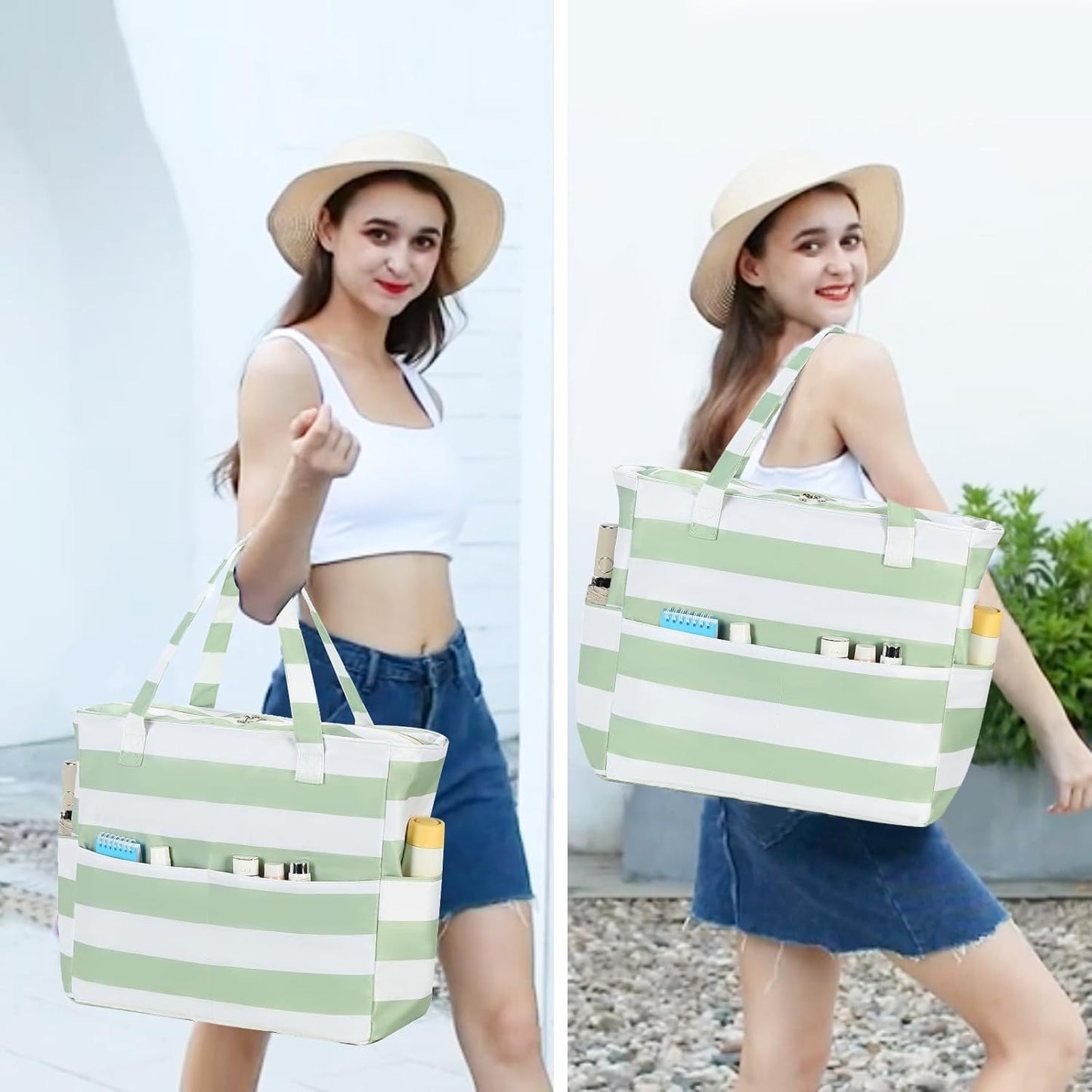 Waterproof Beach Tote Pool Bags for Women Ladies Extra Large Gym Tote Carry On Bag With Wet Compartment for Weekender Travel