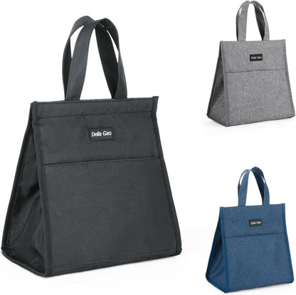 Della Gao Insulated Lunch Bag for Women Men, Waterproof Small Lunch Tote Lunch Box, Reusable Lunch Bags for Work, Party, Travel and Picnic (Black)