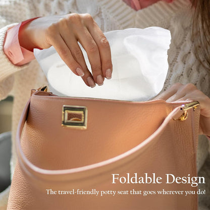 Kids Foldable Toilet Seat with Storage Bag - Training Urine Anti-Slip Toilet Seat Cover with Splash Guard for Children Toddlers, Portable & Travel-Friendly Easy Clean Universal Fit-White