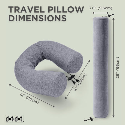 Dot&Dot Twist Memory Foam Travel Pillow for Airplanes - Travel Neck Pillow for Sleeping - Airplane Pillow for Neck Support, Chin, Lumbar and Leg - Adjustable, Bendable Neck Roll Pillow (Gray DBlue AC)