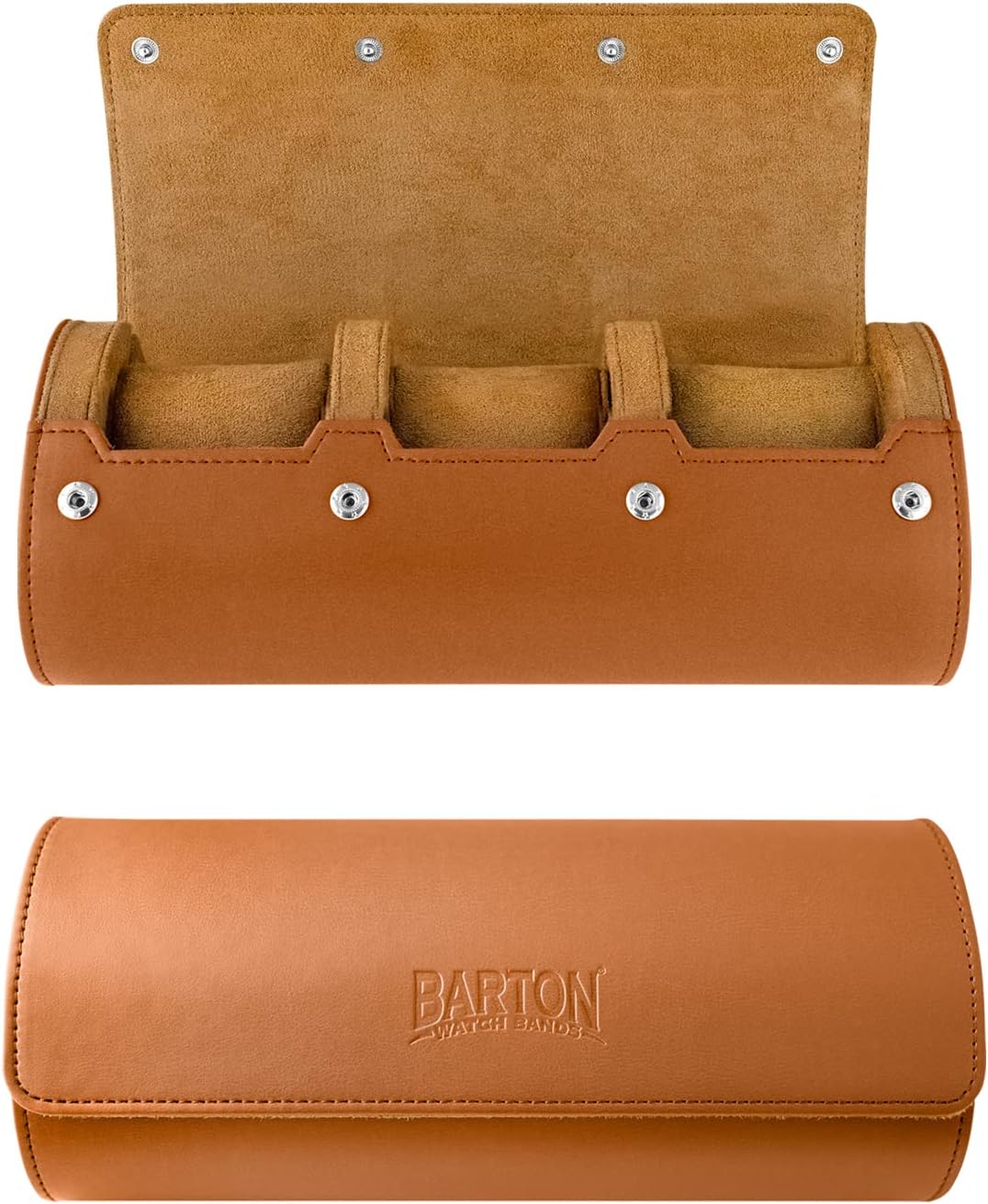 Barton Leather Watch Roll for 3 Watches | Convenient Organizer Case for Travel & Storage | Fits Classic & Smart Watches (Up to 46mm) | Compact, Durable, Lightweight, Stylish - Brown