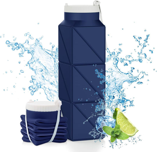 610ml Collapsible Water Bottles Upgrade Foldable Water Bottle BPA Free Reusable Lightweight LeakProof Silicone Water Bottles 20.6oz for Travel Hiking Office Camping Outdoor Sport Dark Blue