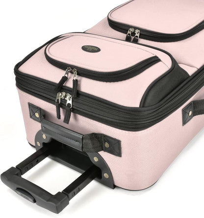 U.S. Traveler Lightweight Rolling 20" Carry On Luggage Softside Suitcase, Pink, 2 Wheel Single