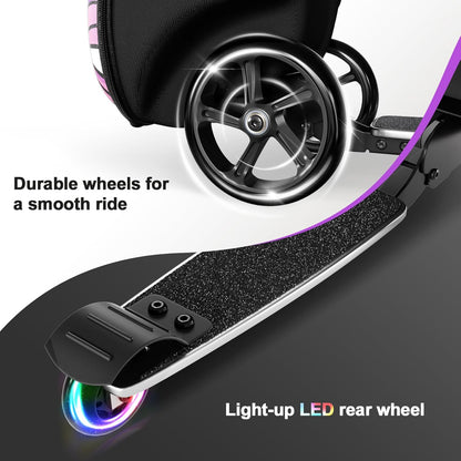 2-in-1 Ride-On Scooter Suitcase, Scooter Luggage for Kids Ages 5-12, Foldable & Lightweight Carry with LED Light-Up Wheels