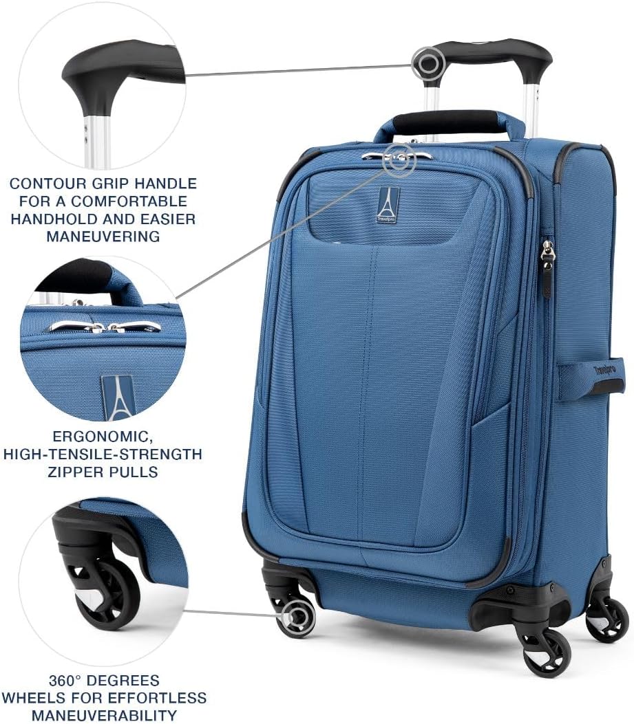 Travelpro Maxlite 5 Softside Expandable Carry-On Luggage with Spinner Wheels, Lightweight, 21-Inch —Ensign Blue