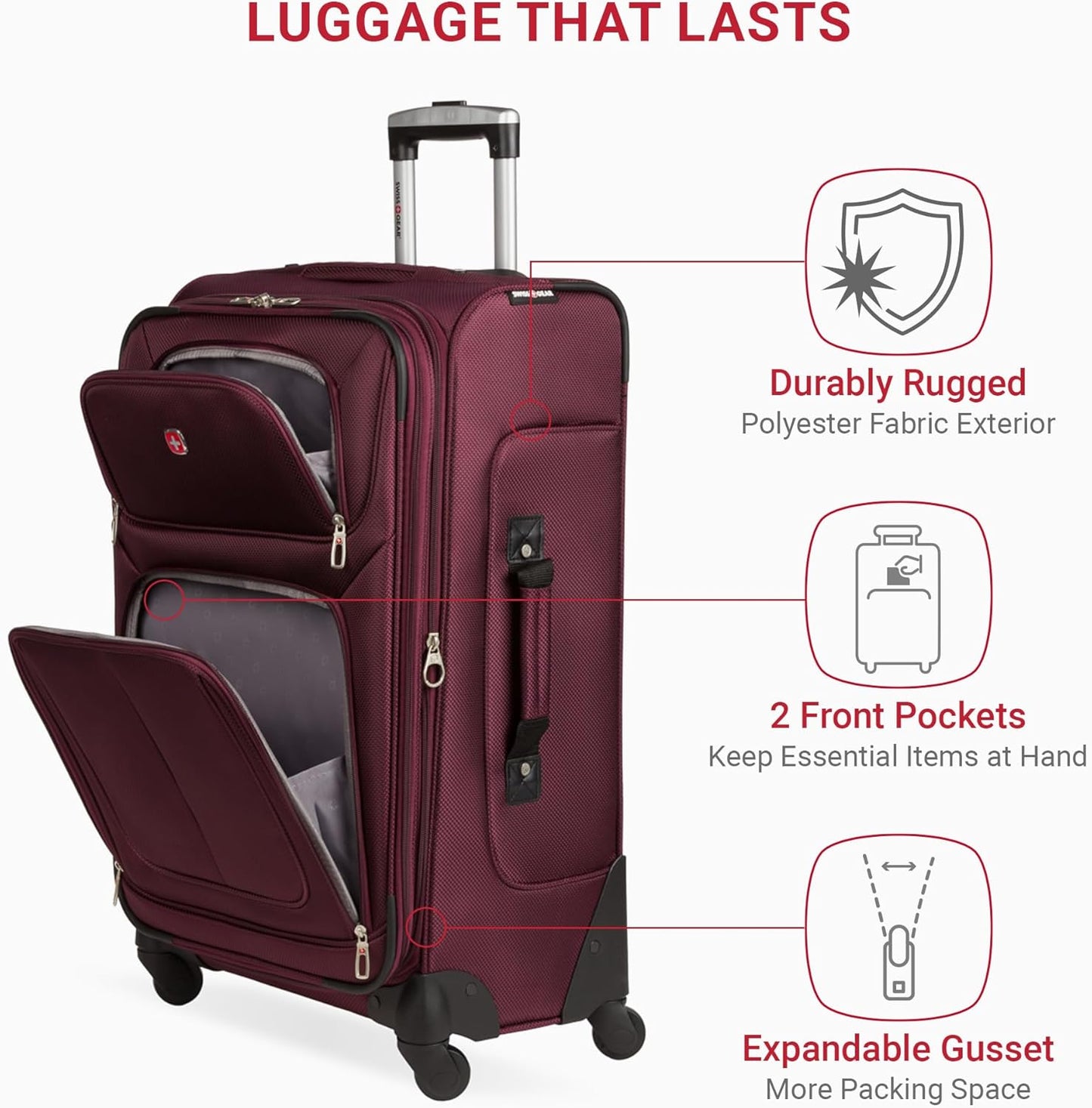 SwissGear Sion Softside Expandable Luggage, Merlot, Checked-Medium 25-Inch