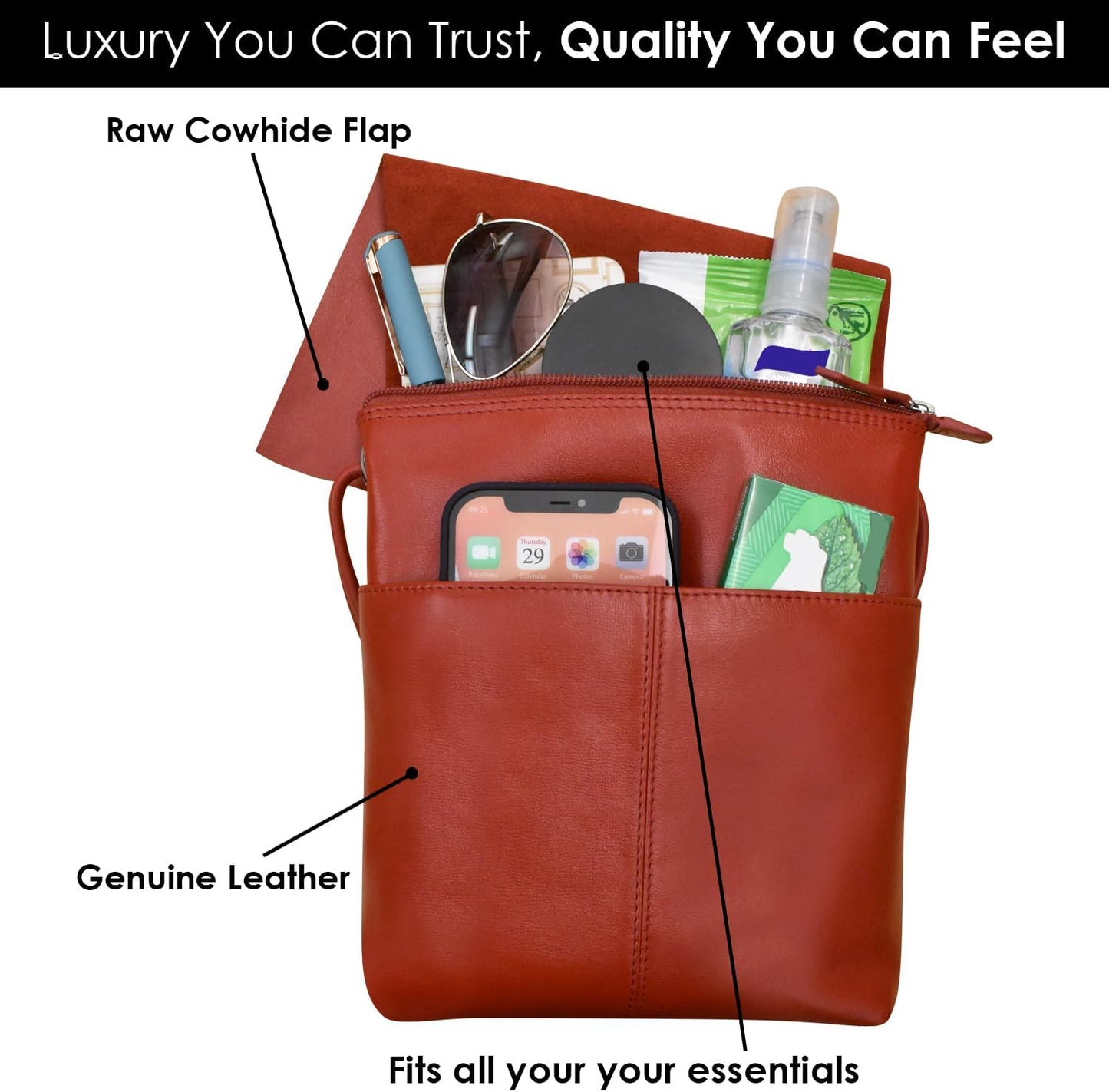 ili New York Leather Mini Sac Crossbody - Genuine Leather Crossbody Bags for Women with RFID Blocking, Adjustable Strap