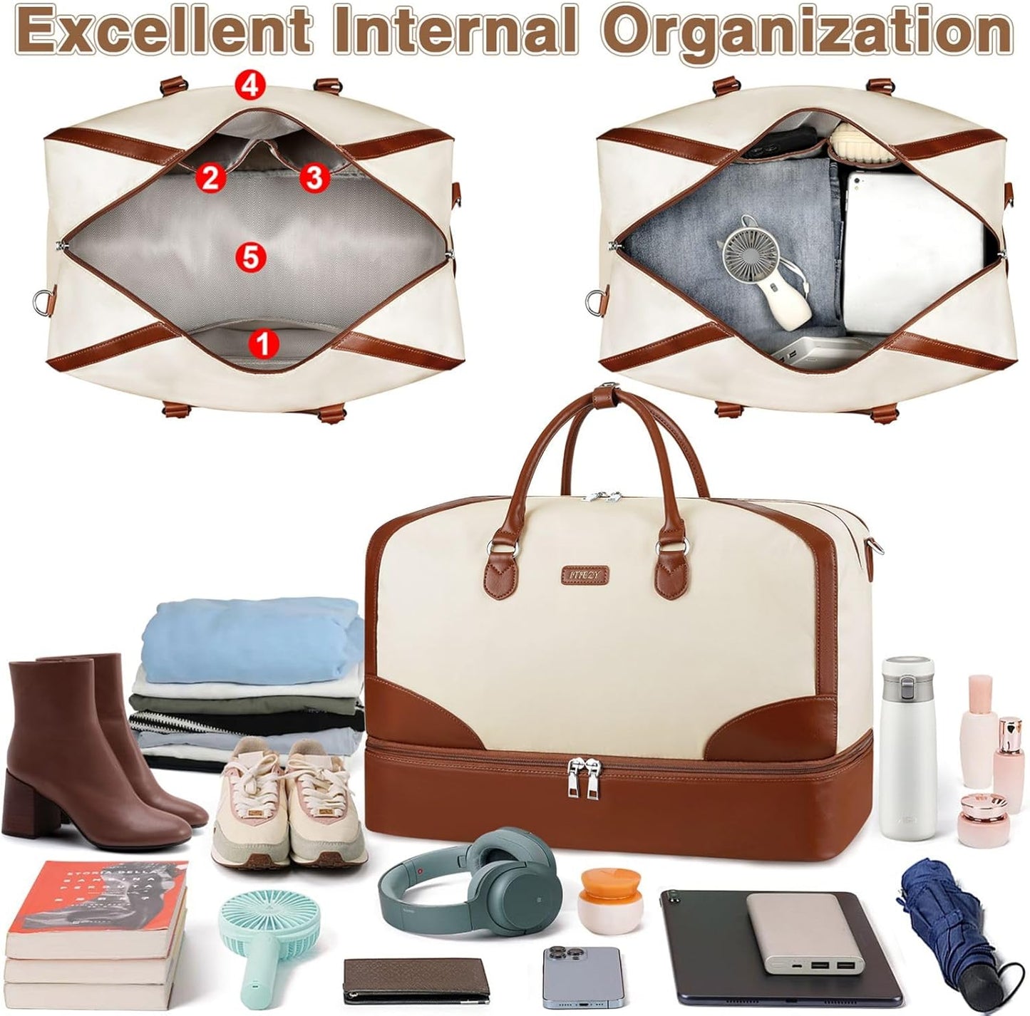 Weekender Bag for Women, Travel Duffel Bag Carry On Overnight Bag with Shoe Compartment Large Nylon Travel Weekend Tote Bag