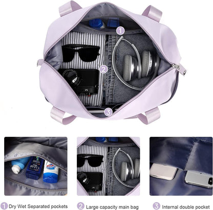 Travel Duffel Bag, Sports Tote Gym Bag, Shoulder Weekender Overnight Bag for Women