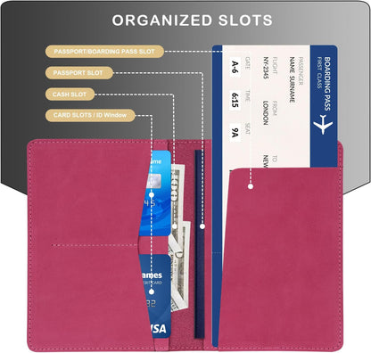 Real Leather Passport Holder for Women Men Travel, Handmade Passport Wallet, Passport Cover Case, Travel Must Haves Travel Essentials Accessories Birthday Gifts (Crazy Horse, Rose Red)