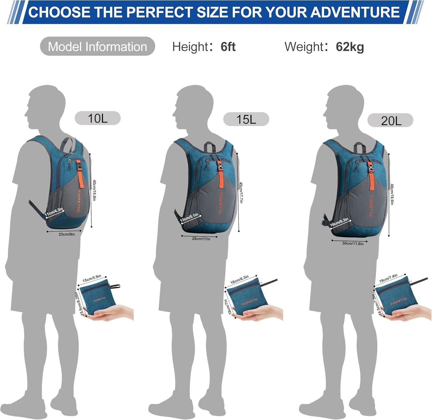 FIORETTO 20L Hiking Backpack for Women Men Mini Packable Backpack Lightweight Small Daypack for Camping Travel Outdoor, Turquoise